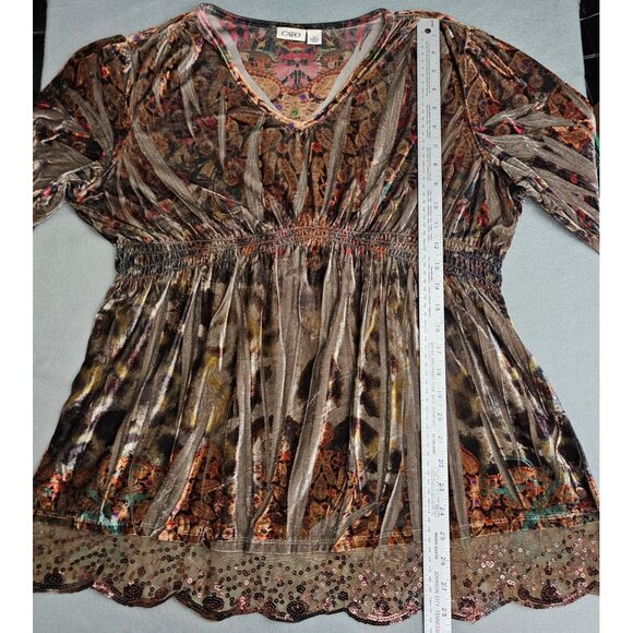 Y2K Velvet Babydoll Top XL Tunic Lace Sequins Hem Dark Fairy Grunge Whimsy Boho - Picture 8 of 12